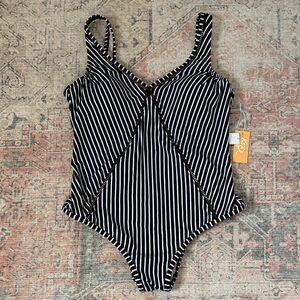 Kona Sol Black & White Striped One-Piece Swimsuit Size XL